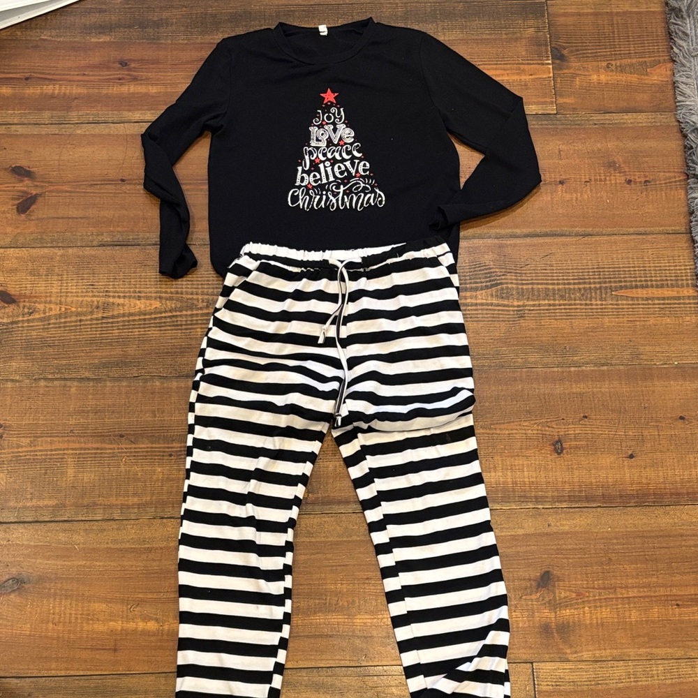 Festive Black and White Striped Kids Pajama Set